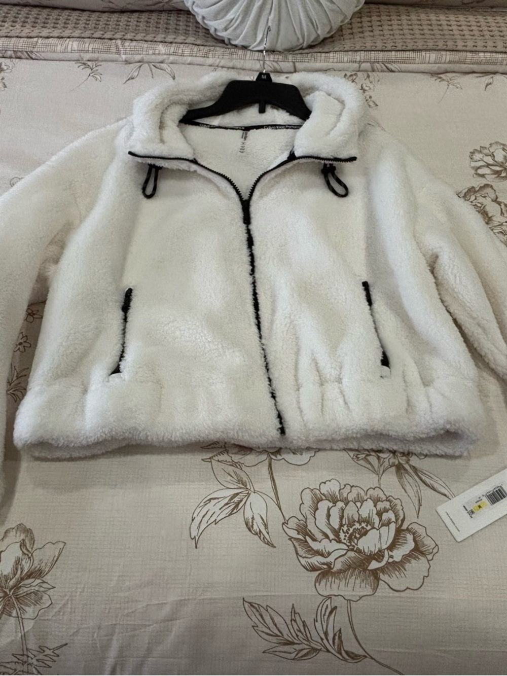Calvin Klein Cream Sherpa Zip Hoodie Jacket - Picture 4 of 4